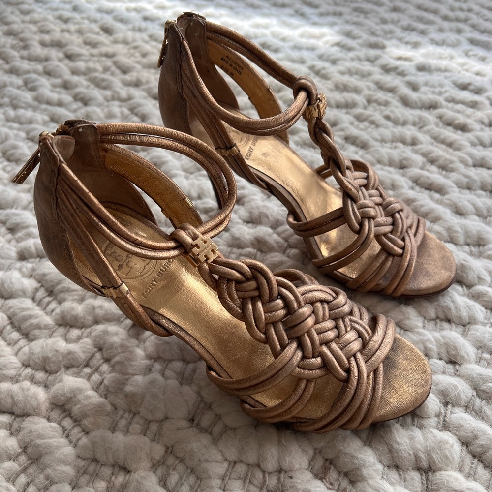 Tory Burch Constance Braided Knotted Gold Heel